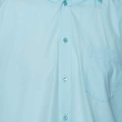Pre Owned Balenciaga Light Blue Cotton Logo Print Detailed Short Sleeve Oversized Shirt S