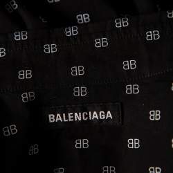 Pre Owned Balenciaga Black Monogram Printed Cotton Button Front Shirt M