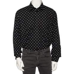 Pre Owned Balenciaga Black Monogram Printed Cotton Button Front Shirt M