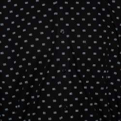 Pre Owned Balenciaga Black Monogram Printed Cotton Button Front Shirt M
