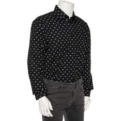 Pre Owned Balenciaga Black Monogram Printed Cotton Button Front Shirt M