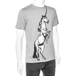 Pre Owned تي شيرت بالنسياغا قطن طباعة يونيكورن رصاصي برقبة مستديرة مقاس صغير جدًا (إكس سمول) 