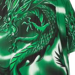 Pre Owned Balenciaga Green Bal Dragon Printed Cotton Padded Oversized Shirt S
