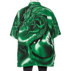 Pre Owned Balenciaga Green Bal Dragon Printed Cotton Padded Oversized Shirt S