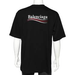 Pre Owned Balenciaga Black Cotton Logo Embroidered Crewneck Oversized T-Shirt M