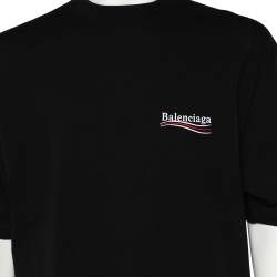 Pre Owned Balenciaga Black Cotton Logo Embroidered Crewneck Oversized T-Shirt M