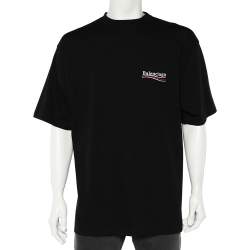 Pre Owned Balenciaga Black Cotton Logo Embroidered Crewneck Oversized T-Shirt M