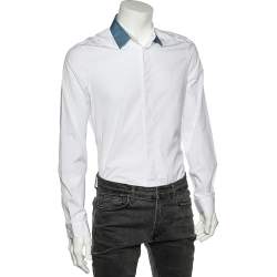 Balenciaga White Cotton Contrast Collar Detail Button Front Shirt M 