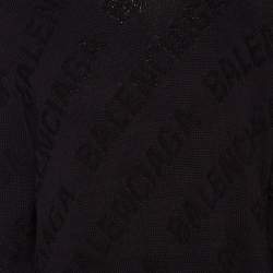 Pre Owned Balenciaga Black Logo Jacquard Cotton Oversized Sweater M