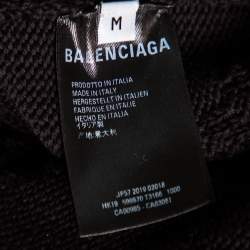 Pre Owned Balenciaga Black Logo Jacquard Cotton Oversized Sweater M