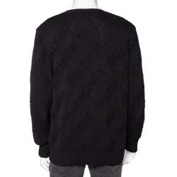 Pre Owned Balenciaga Black Logo Jacquard Cotton Oversized Sweater M