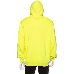 Pre Owned Balenciaga Neon Yellow Cotton Logo Printed Oversized Hoodie M