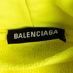 Pre Owned Balenciaga Neon Yellow Cotton Logo Printed Oversized Hoodie M