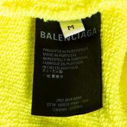 Pre Owned Balenciaga Neon Yellow Cotton Logo Printed Oversized Hoodie M