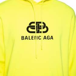 Pre Owned Balenciaga Neon Yellow Cotton Logo Printed Oversized Hoodie M