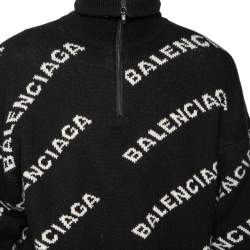 Balenciaga Black Allover Logo Wool & Camel Knit Oversized Sweater L