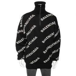 Balenciaga Black Allover Logo Wool & Camel Knit Oversized Sweater L
