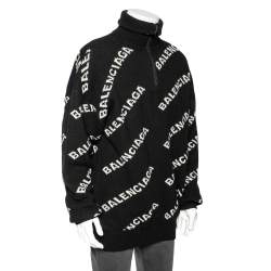 Balenciaga Black Allover Logo Wool & Camel Knit Oversized Sweater L