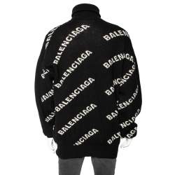Balenciaga Black Allover Logo Wool & Camel Knit Oversized Sweater L