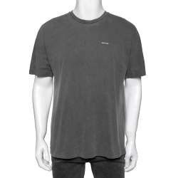 Pre Owned Balenciaga Grey Cotton Logo Printed Oversized T-Shirt XS