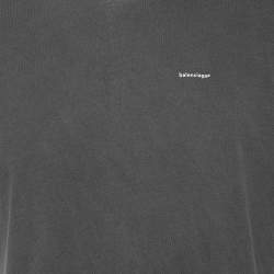 Pre Owned Balenciaga Grey Cotton Logo Printed Oversized T-Shirt XS