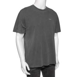 Pre Owned Balenciaga Grey Cotton Logo Printed Oversized T-Shirt XS