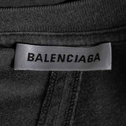 Pre Owned Balenciaga Grey Cotton Logo Printed Oversized T-Shirt XS