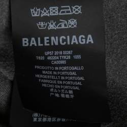 Pre Owned Balenciaga Grey Cotton Logo Printed Oversized T-Shirt XS