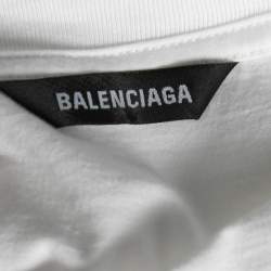 Pre Owned Balenciaga White Logo Printed Cotton Knit Oversized T-Shirt M
