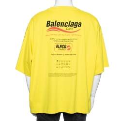 Pre Owned Balenciaga Yellow Cotton Dry Cleaning Boxy T Shirt XL
