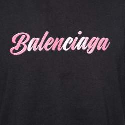 مملوكة مسبقًا Balenciaga Black Cotton Logo Printed Crew Neck T-shirt L