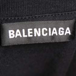 مملوكة مسبقًا تي شيرت بالنسياغا قطن أسود بطبعة باريس برج إيفل برقبة مستديرة ونمط واسع مقاس متوسط - ميديوم