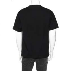 مملوكة مسبقًا تي شيرت بالنسياغا قطن أسود بطبعة باريس برج إيفل برقبة مستديرة ونمط واسع مقاس متوسط - ميديوم