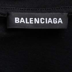 مملوكة مسبقًا تي شيرت بالنسياغا قطن أسود مطبوع اي لوف تيكنو رقبة مستديرة مقاس متوسط (ميديوم)