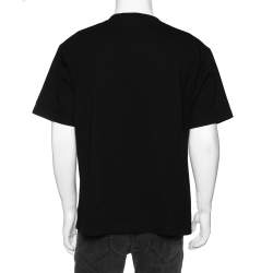 Pre Owned تي شيرت بالنسياغا قطن أسود مطرز شعار الماركة رقبة مستديرة أكمام قصيرة كبير الحجم مقاس كبير (لارج)