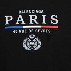 Pre Owned تي شيرت بالنسياغا قطن أسود مطرز شعار الماركة رقبة مستديرة أكمام قصيرة كبير الحجم مقاس كبير (لارج)