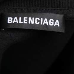 Pre Owned تي شيرت بالنسياغا قطن أسود مطرز شعار الماركة رقبة مستديرة أكمام قصيرة كبير الحجم مقاس كبير (لارج)