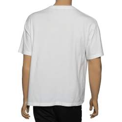 Pre Owned Balenciaga White Cotton Logo Printed Crew Neck T-Shirt L
