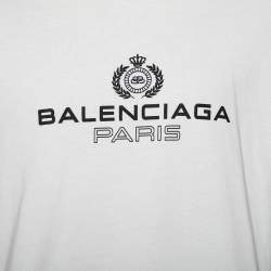 Pre Owned Balenciaga White Cotton Logo Printed Crew Neck T-Shirt L