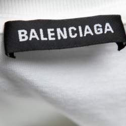 Pre Owned Balenciaga White Cotton Logo Printed Crew Neck T-Shirt L
