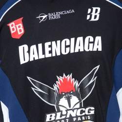 Balenciaga Color Block Paneled Logo Printed Mesh Jersey Hockey T-Shirt XXS