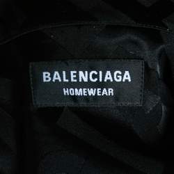 Pre Owned Balenciaga Black Satin Allover Logo Oversized Long Sleeves Shirt M