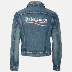Pre Owned Balenciaga Blue Denim Front Pocket Long Sleeve Jacket S