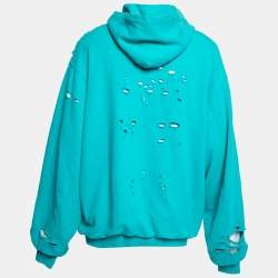 مملوكة مسبقًا Balenciaga Blue Logo Distressed Cotton Sweatshirt Hoodie M