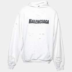 Balenciaga Blue Logo Distressed Cotton Sweatshirt Hoodie M