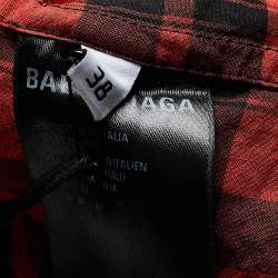 Pre Owned Balenciaga Red Plaid 'I Love Techno' Embroidered Oversized Shirt S