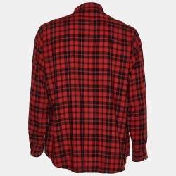 Pre Owned Balenciaga Red Plaid 'I Love Techno' Embroidered Oversized Shirt S