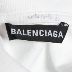 Pre Owned Balenciaga White Cotton Logo Printed Short Sleeve T-Shirt M