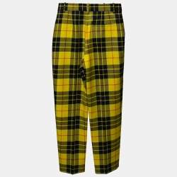 Pre Owned Balenciaga Yellow & Black Tartan Wool Straight-Leg Pants M Waist 30"