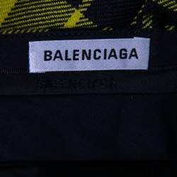 Pre Owned Balenciaga Yellow & Black Tartan Wool Straight-Leg Pants M Waist 30"